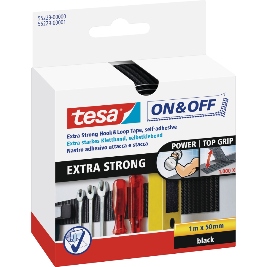 tesa On & Off Nastro Extra Forte, 1m x 50mm, nero