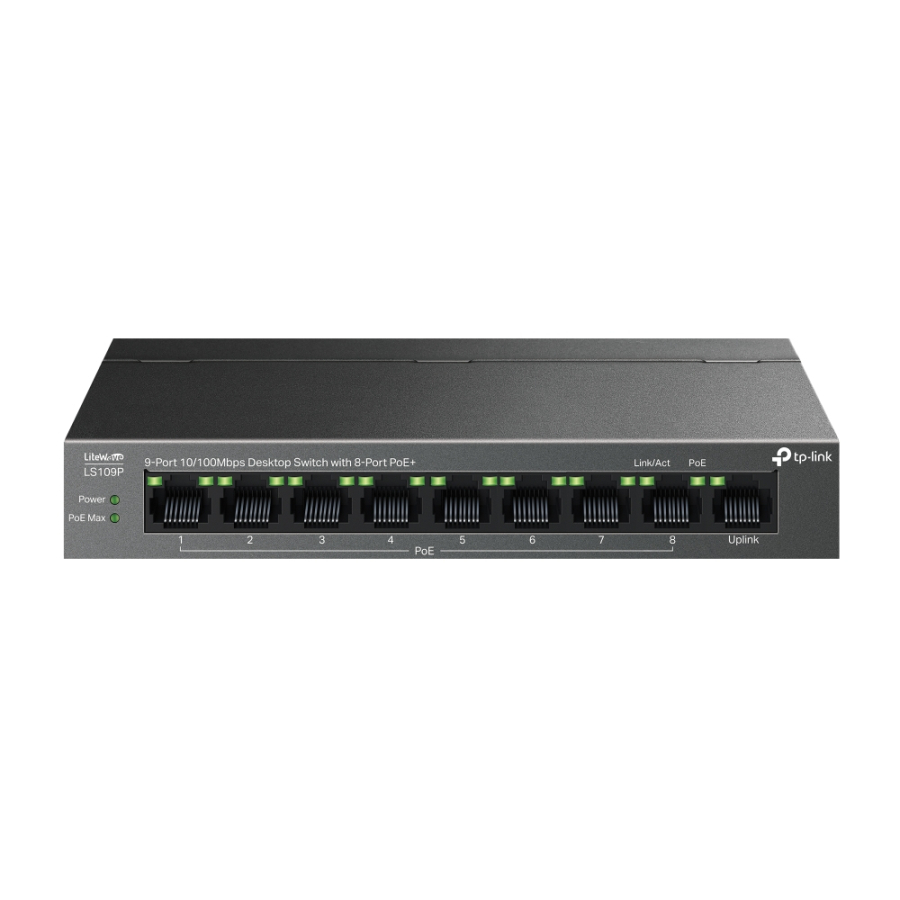 TP-Link LiteWave LS109P switch di rete Non gestito Fast Ethernet (10/100) Supporto Power over Ethernet (PoE) Nero