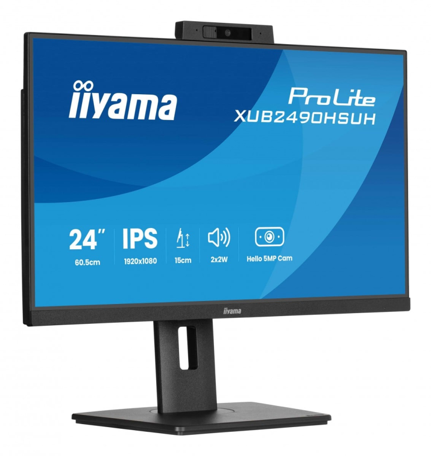 iiyama 24 pannello IPS 1920x1080 Windows Hello Webcam 5MP Autofocus supporto regolabile in altezza 15cm 4ms 250cd/m2 Altoparlanti HDMI DP