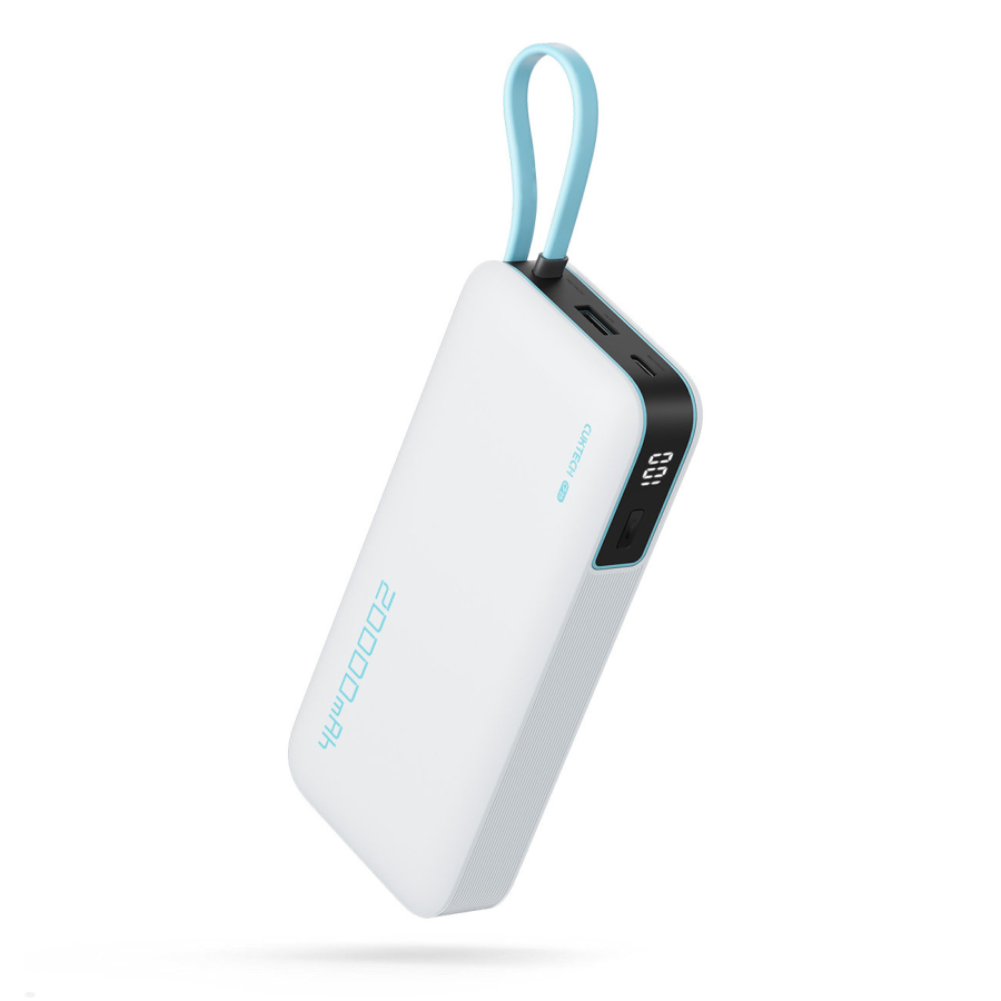 Cuktech CUKP200NGLLG 55W 20000mAh Powerbank with Built-in USB-C Cable - White