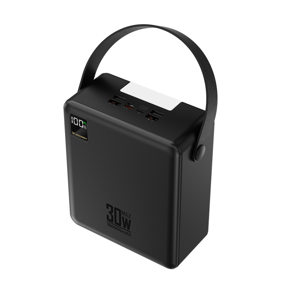 Wozinsky W8-B Powerbank 100000 mAh 30W 4x USB-A e 1x USB-C con torcia - Nero