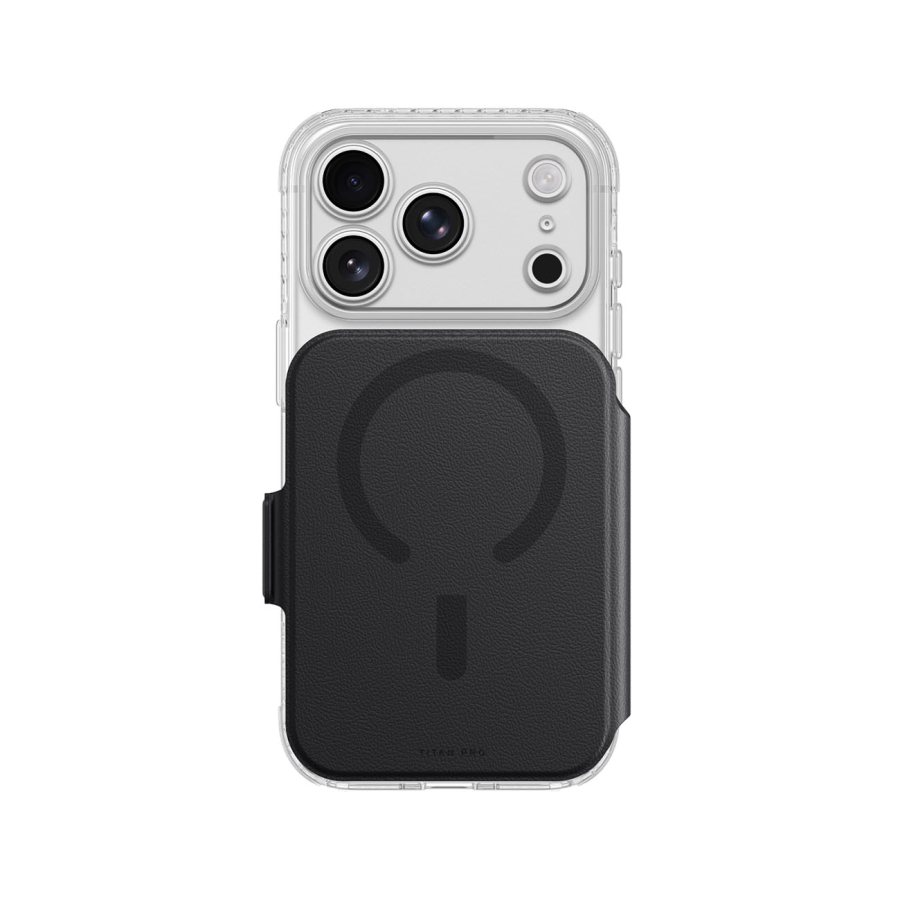 AmazingThing Titan Pro Lens Flip Set custodia per iPhone 18 Pro Max con portafoglio, compatibile con MagSafe - nera