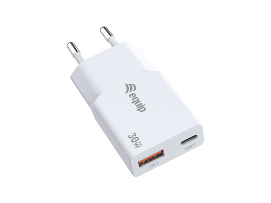 EQUIP 245523 ALIMENTATORE 30W GAN 2 PORTE SLIM W 1xUSB C+1xUSB A QC+PD3.0