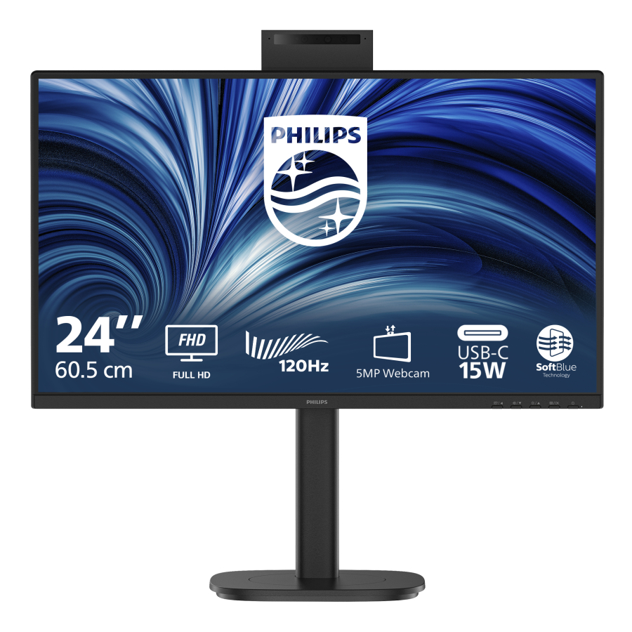 PHILIPS MONITOR 23,8 LED IPS FHD 16:9 4MS 300 CDM 120hz, PIVOT, WEBCAM, USB-C, VGA/DP/HDMI, MULTIMED