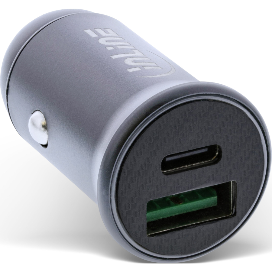 InLine®  Alimentatore USB per auto, USB-A + USB Type-C, grigio