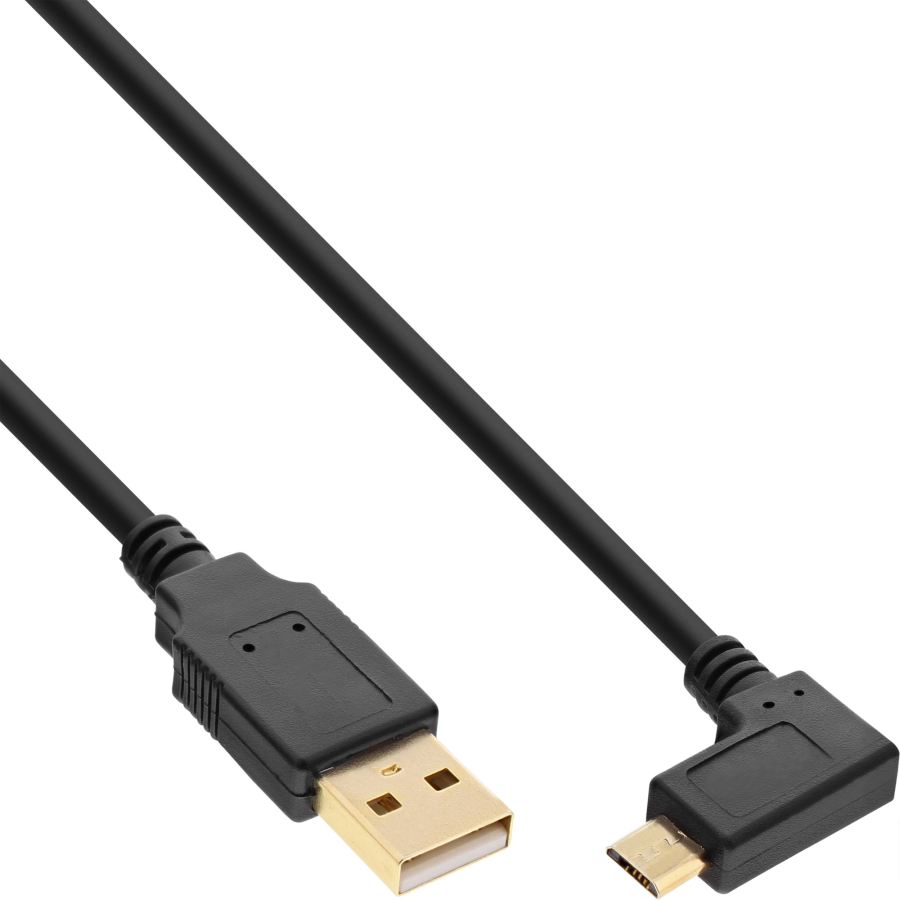 InLine Cavo USB 2.0 Micro, Am/ Micro B M, Angolato, dorato, nero, 2m