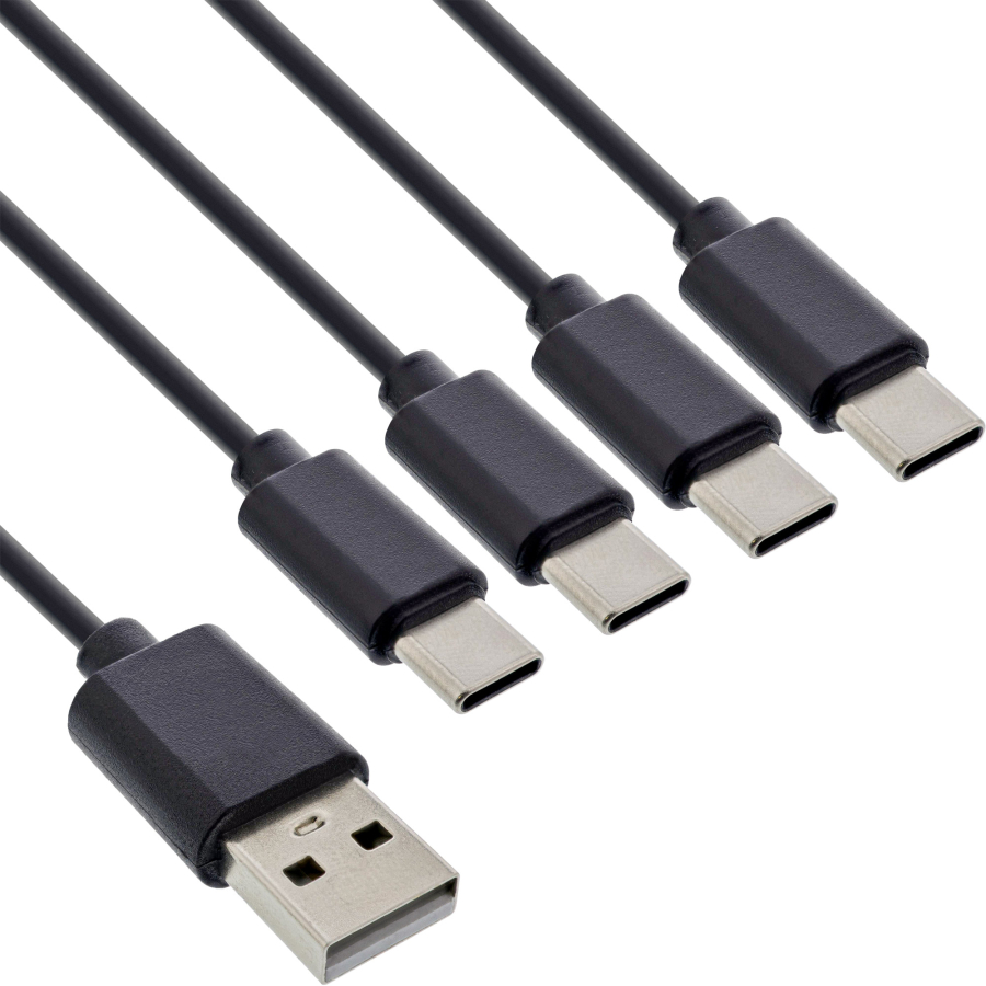 Cavo di ricarica a Y InLine USB 4in1, da 1x spina USB-A a 4x spina USB-C, 2m