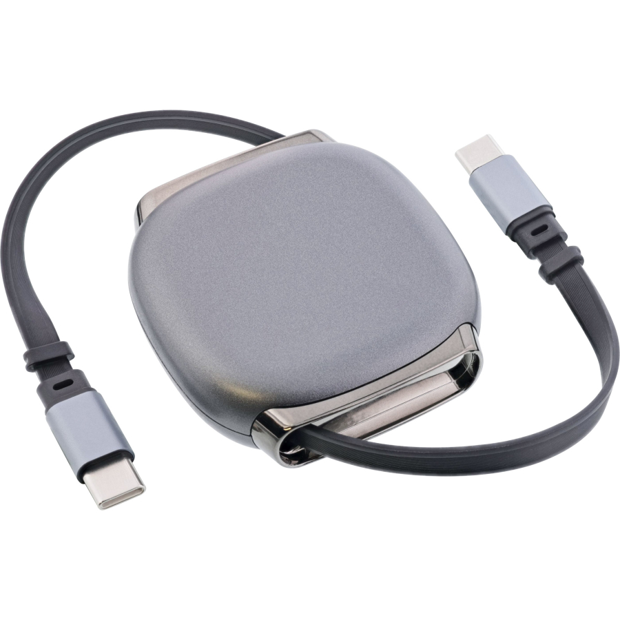 InLine Cavo USB-C in custodia, retrattile, 100W, 0,80m, nero/grigio