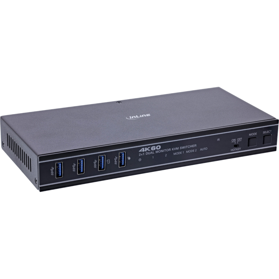 InLine Switch KVM, a 2 vie, HDMI e DP, doppio monitor, 4K60Hz, hub USB, nero