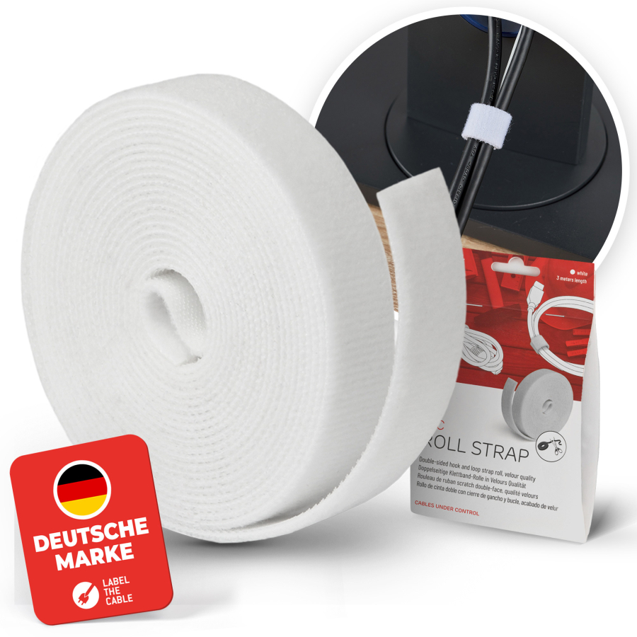 LABEL THE CABLE Roll, LTC, Nastro con chisura a strappo, rotolo da 3m, bianco
