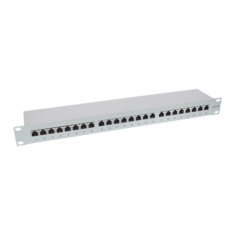 InLine Patch Panel Cat.6, 24-porte, 48,26cm (19"), 1HE, grigio chiaro, RAL7035