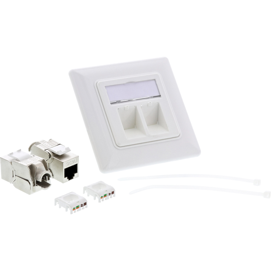 InLine Scatola prese Cat.6A max. 10 Gbit/s, 2x RJ45 F Snap-In inclusi, bianco
