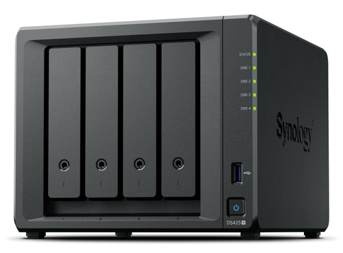 SYNOLOGY NAS TOWER 4X SATA, 2X NVME, MAX 40 CAM, CELERON J4125, 2GB RAM, 2.5GBE, USB 3.2,