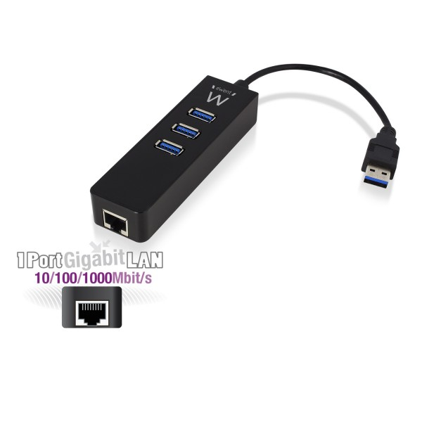 Ewent Hub 3 Porte USB 3.1 Gen1 (USB 3.0) LAN Gigabit