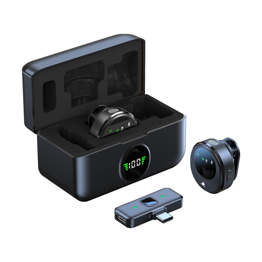 Set 2 Mini Microfoni Lavalier Wireless con Ricevitore USB-C™ e Custodia di Ricarica. TASSA