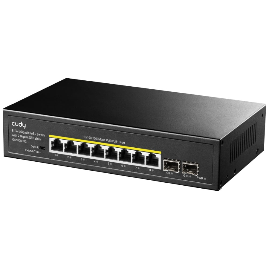 Switch Gigabit PoE+ 8 Porte con 2 slot SFP Gigabit. GS1008PS2