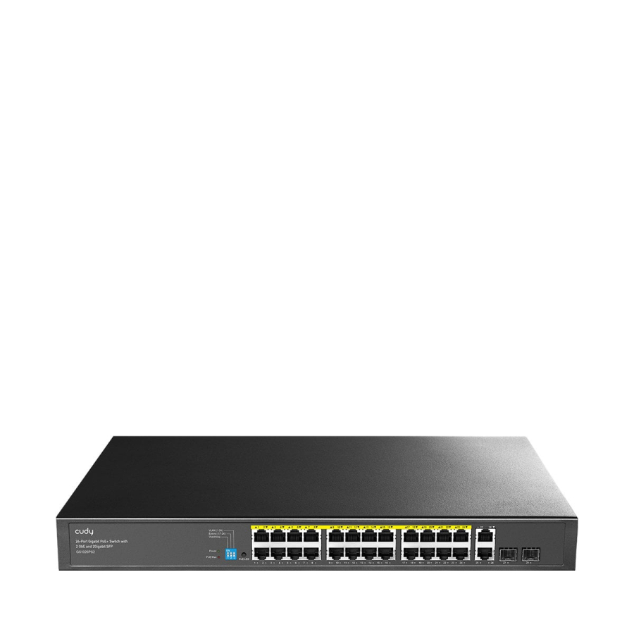 Switch Gigabit PoE+ 24 Porte con 2 Uplink GBE e 2 Gigabit SFP. GS1026PS2 Nero