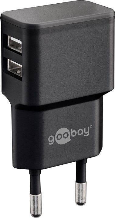 Caricatore da Muro 2 porte USB-A Slim Design 12W Nero