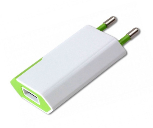 Caricatore USB 1A Compatto Spina Europea Bianco/Verde