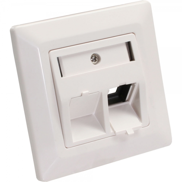 Porta frutti modulari Snap-In per cablaggi strutturati Lan, supporta 2 connettori, Dimensioni 50x50mm, include placca 80x80mm bianca RAL9010