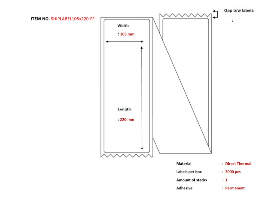 Capture SHIPLABEL105X220-FF Ship-label 105 x 220mm, Fanfold. Direct Thermal, 2000 labels per box