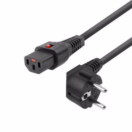 MicroConnect MC-SCHC13-2 Powercord Schuko CEE 7/7 male (angled) - C13 IEC Lock black 2m, EL182S