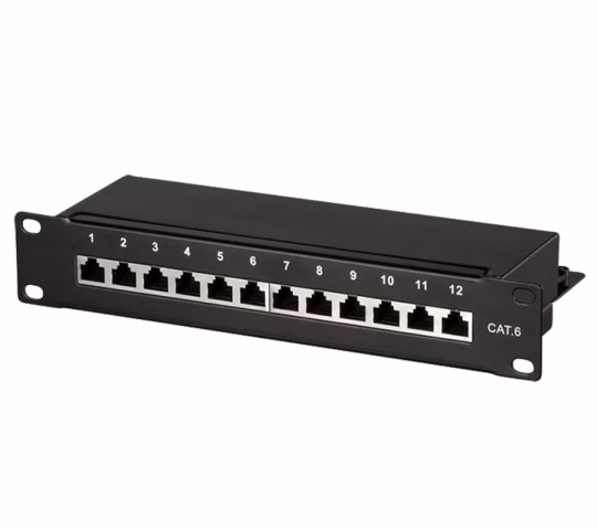 Pannello Patch 10'' STP 12 Posti RJ45 Cat. 6 Nero