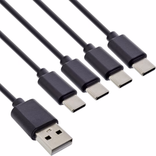 Cavo di ricarica a Y InLine USB 4in1, da 1x spina USB-A a 4x spina USB-C, 0,5m