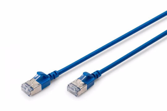 Cavo patch cord slim RJ45-RJ45. Cat. 6A. F/FTP. AWG 32/7. LSOH. 1 m. blu