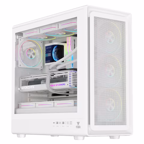 ITEK CASE MESHCORE 36W GAMING TOWER  ATX  4x14CM ARGB FAN 2xUSB3 TYPE-C TEMP GLASS SIDE PANEL   WHI