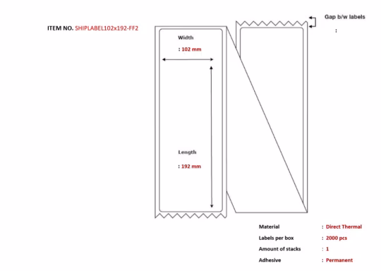 Capture SHIPLABEL102X192-FF2 Ship-label 102 x 192mm, Fanfold. Direct Thermal, 2000 labels per box