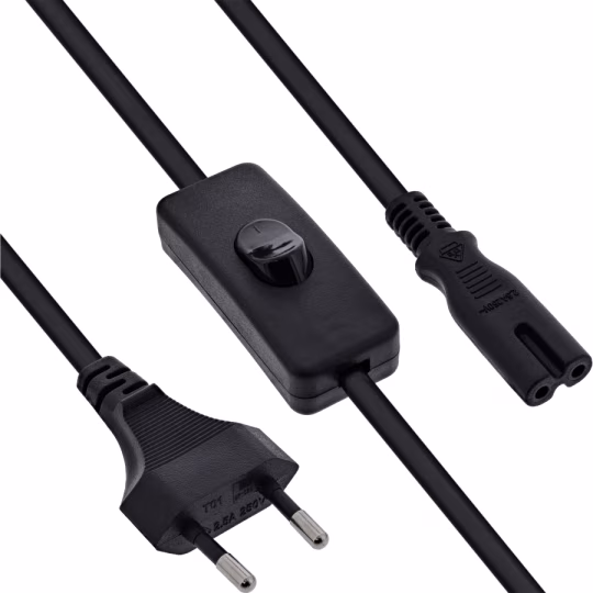 InLine Cavo alimentazione Euro con interruttore, CEE 7/16 a IEC-C7, nero, 5m