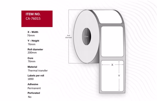 Capture CA-76015 Label 76 x 76mm, Core 76mm, Thermal Transfer, Polyester, Permanent, No perforation, 1890 labels per roll, 6 rolls per box